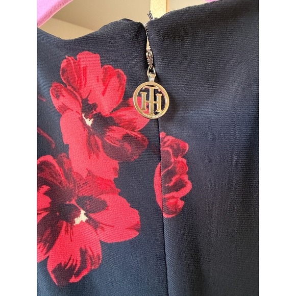 Tommy Hilfiger Women 18W Black Red Floral Chiffon Midi Dress New With Tags - Picture 4 of 10